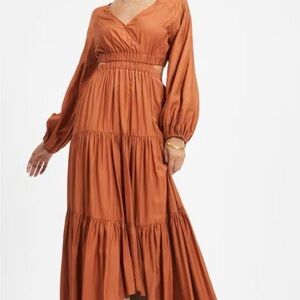 Chic Long Sleeve Rust Maxi Dress